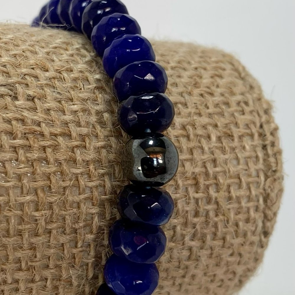 NWT Styled by Christa handmade blue lapis and hematite stretch bracelet